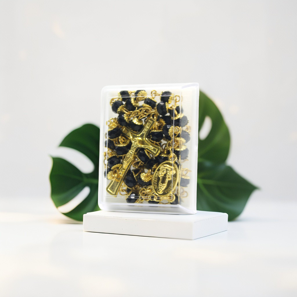 ROSARIO CEKO HITAM CANGKANG EMAS / ROSARIO KALUNG KATOLIK / ROSARIO KATOLIK WANITA PRIA / KALUNG ROH