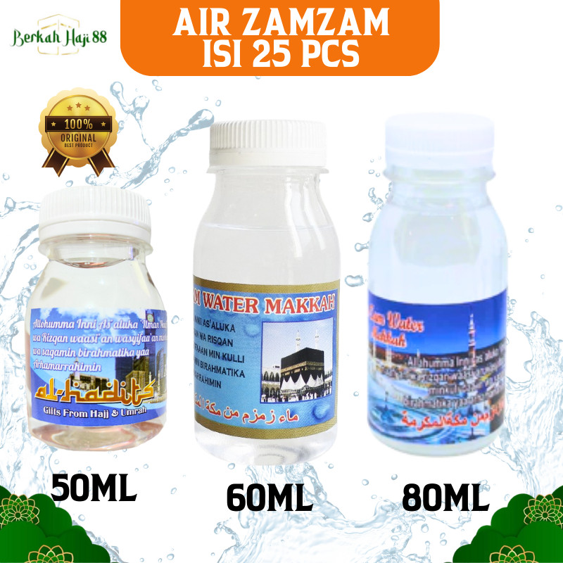 

25 pcs Air Zam Zam Original isi Full Botol Kemasan 80ml 50ml Paket Oleh Oleh Haji dan Umroh