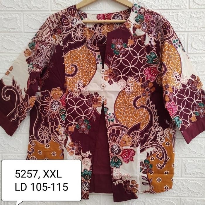 [Promo]New Blouse Batik Wanita 4XL Atasan Batik Jumbo LD 120-130 Cm AB-07 - 5257 Maroon XXL