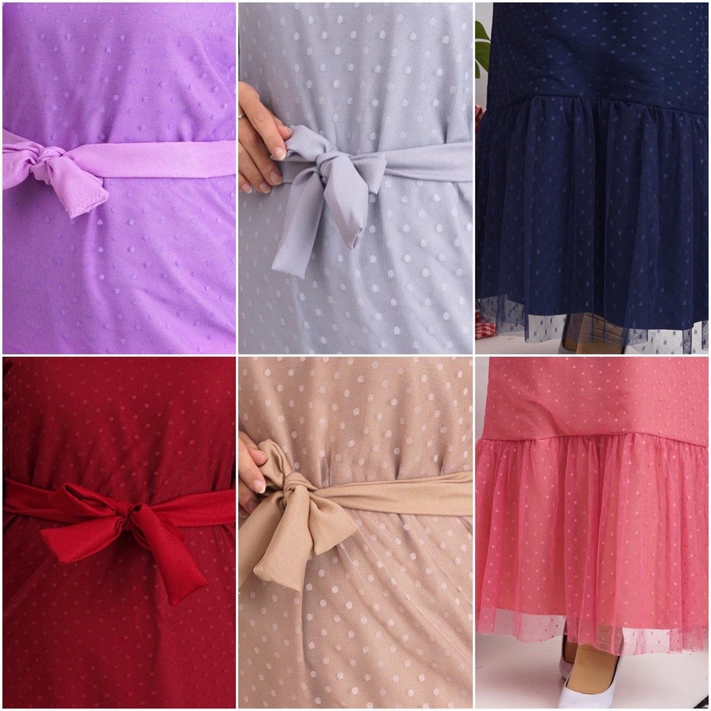 Gamis Helwa Tile Polkadot Maxi Dres Lebaran Long Dress Busana Muslim Murah