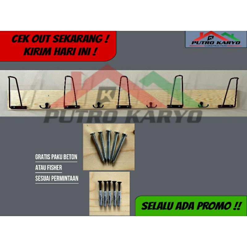 Rak Helm Horizontal Hook / Rak Gantung Helm Kayu Jati Belanda / Rak Helm Hook