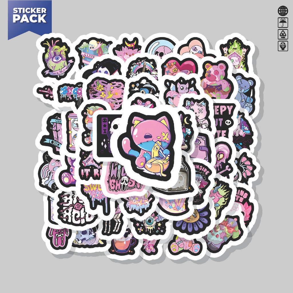 

[100PCS]Stiker Pack Stiker Halloween Cartoon Dark Purple [Kartun Halloween Ungu] Aesthetic Vinyl Anti Air Dekorasi Sticker Laptop Buku Journal Koper Helm Casing HP Gitar Helm Skateboard