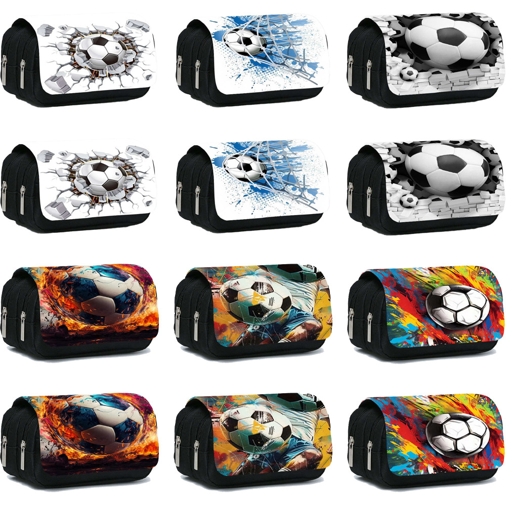

New Football 3D printed pencil case Hook All Kinds Nylon Pencil Case Children School Supplies Stationery Set