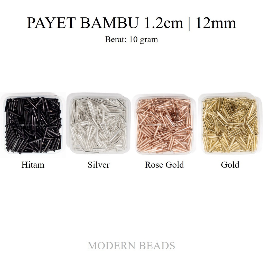 [10 GRAM] Payet Bambu 1.2cm / 12mm / 5 inch Mote / Manik Bambu Warna Hitam , Silver , Rose Gold , Go