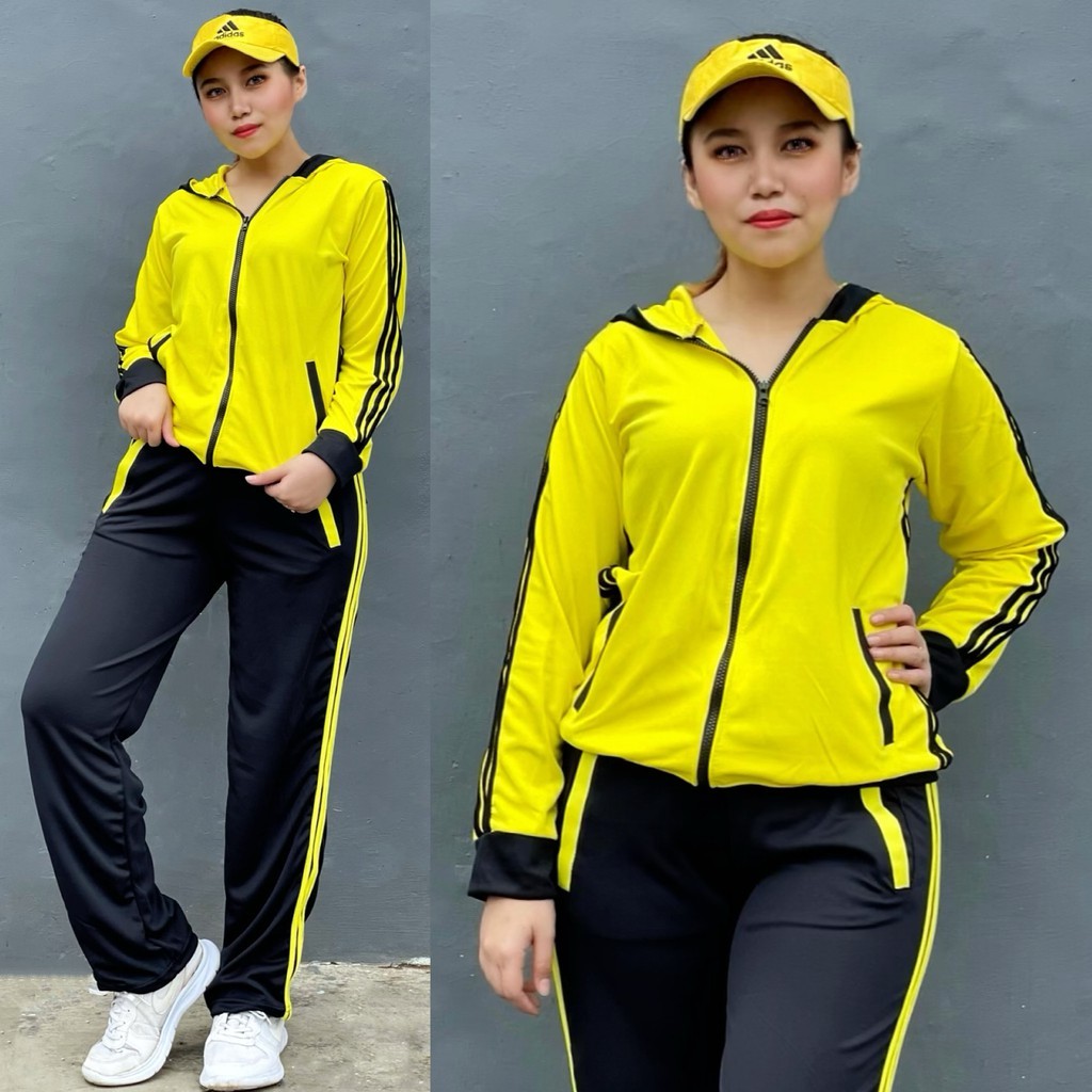 Baju Senam Setelan Aerobic Zumba Fitness Cycling Hijab Muslimah Panjang Training Kuning HitamTERMURA