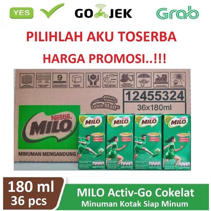 Susu Milo Kotak Coklat ACTIVE GO UHT - 190 ml (1 dus isi 36 kotak)
