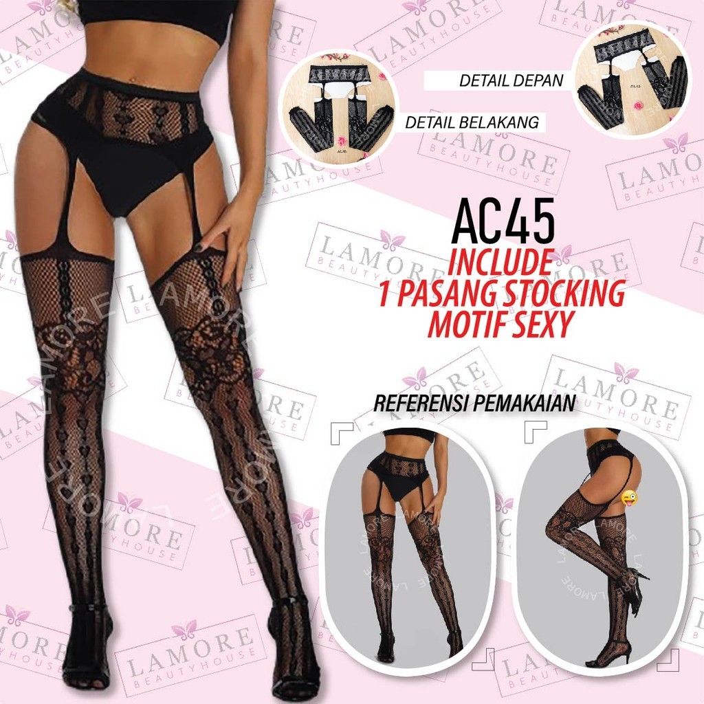 Fashion Sleepwear Stocking Motif Jaring Hitam Ac45