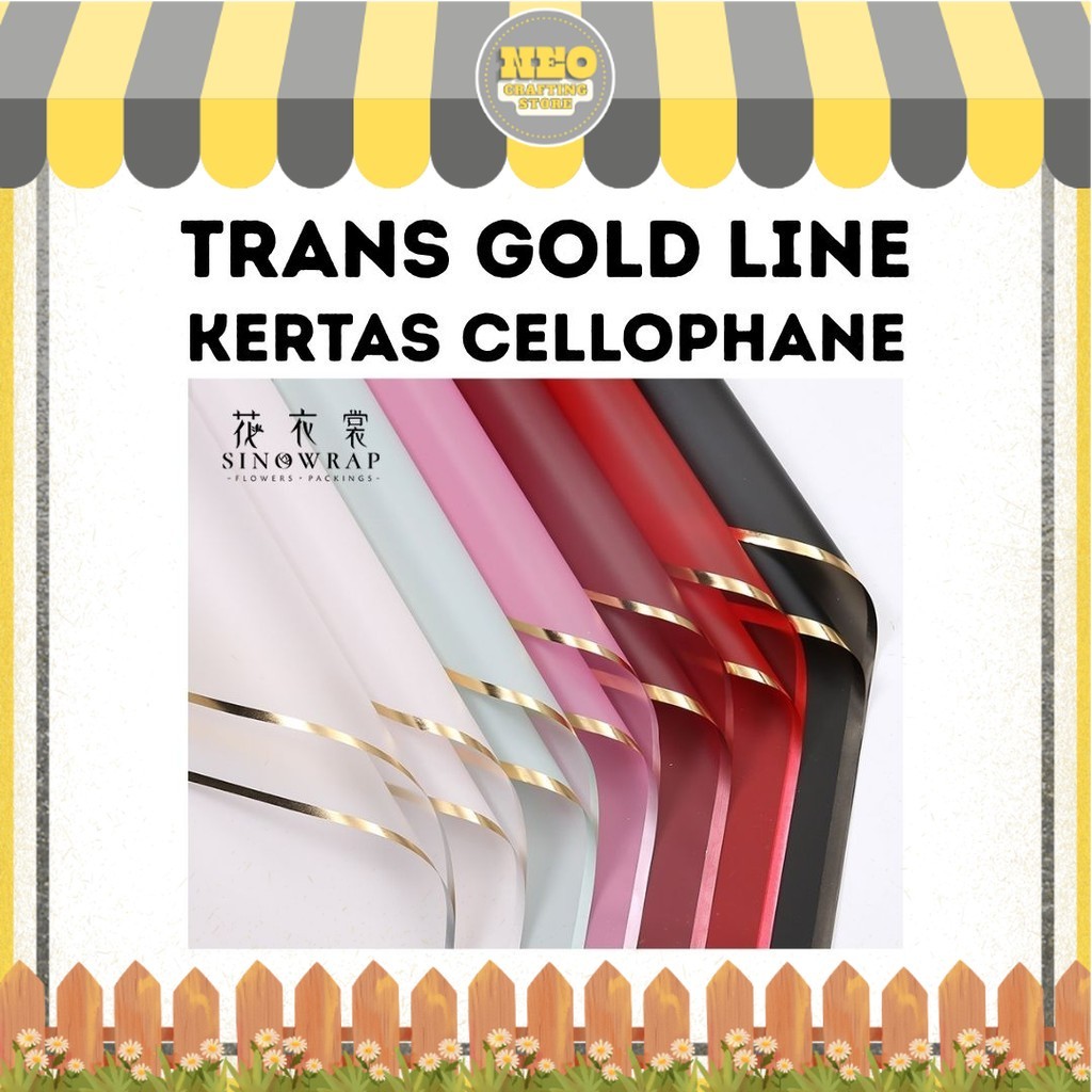 

(20 LEMBAR) Kertas Cellophane Buket Bunga - TRANSPARAN GOLD LINE - Flower Wrapping Paper