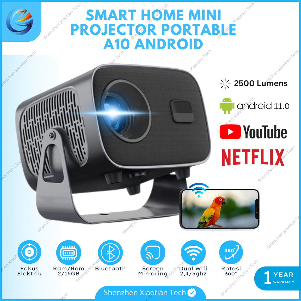Proyektor Mini A10 Android Wifi 2500 Lumens | Proyektor Android Bluetooth Wifi | Proyektor Mini Port