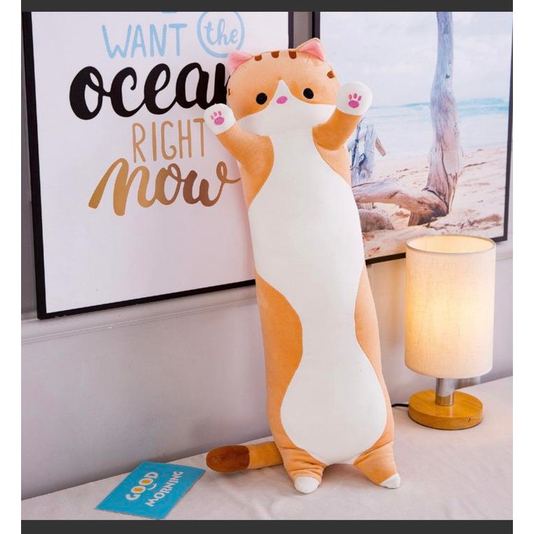 [TERLARIS] Boneka Doll Kucing Guling Lucu Hadiah Kado Ultah Valentine - Brown, 110cm