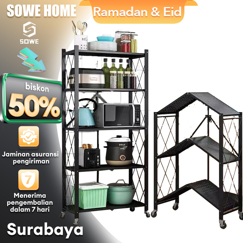 [ Tidak Ada Instalasi ]Rak Dapur Lipat  Rak Roda Rak Lipat Serbaguna Rak Lipat Portable Rak Besi  Su