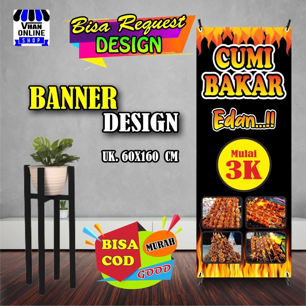 Spanduk Banner Cumi Bakar, Bebakaran Seafood, Sate Seafood, Model Berdiri Keren