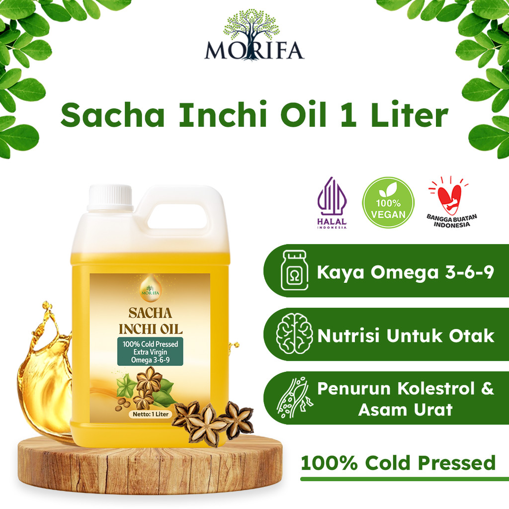 

MORIFA Minyak Sacha Inchi Omega 369 Sacha Inchi Oil Cold Pressed-Extra Virgin 1liter