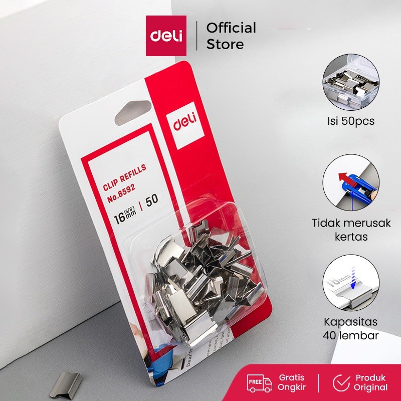 

Deli Fastener Clip Refill / Refill Binder Clip / Isi Penjepit Kertas Otomatis Isi 50 Kapasitas 40 Lembar 8592