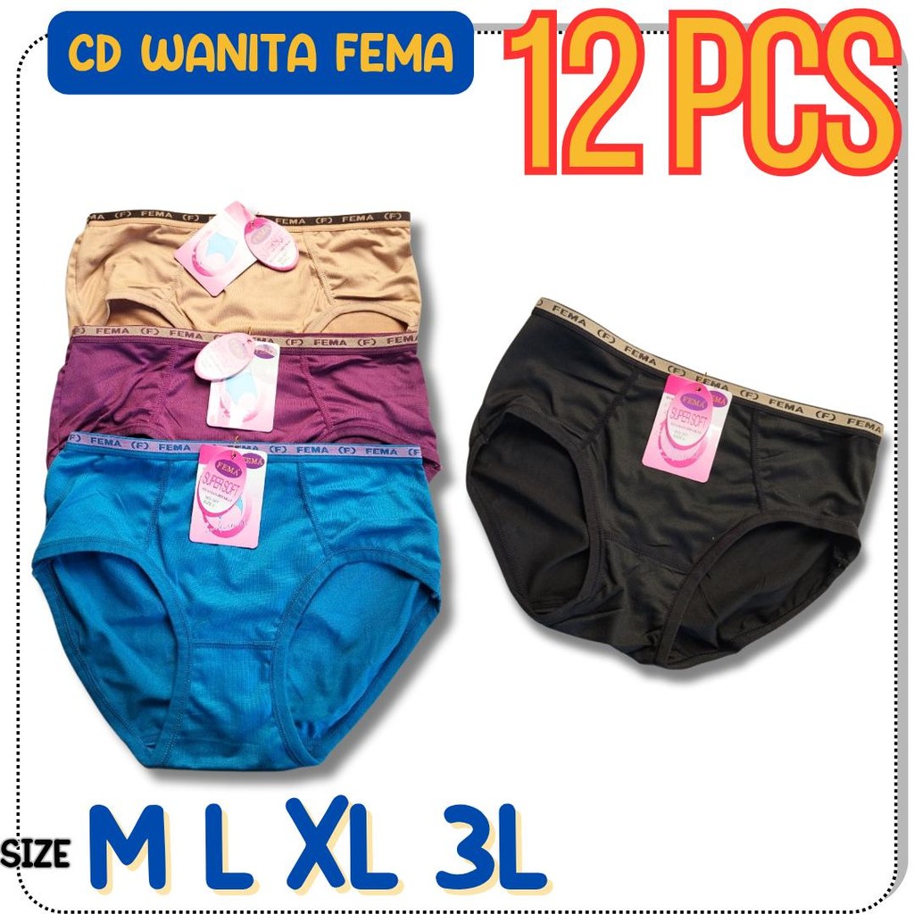 3, 6, 12pcs Celana Dalam Fema  Cd Wanita Dewasa Lusinan Murah Fema Lusinan