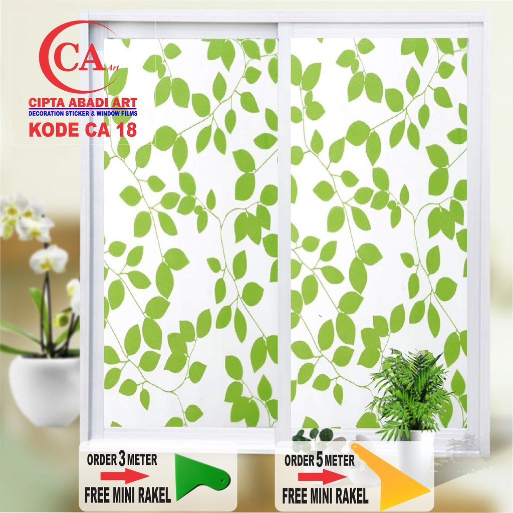 Stiker Kaca Jendela, Pintu Rumah,Kantor Motif Daun