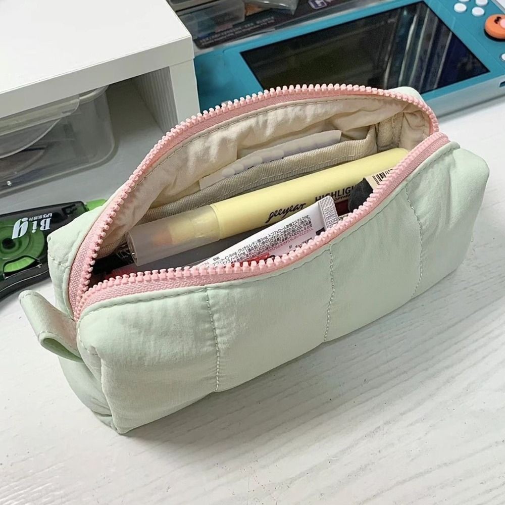

Portable Polyester Pencil Case Milky Green Large Capacity Pencil Pouch Stationery Organizer Office Supplies