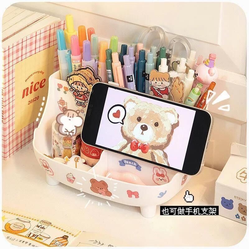 

Kawaii Desktop Pen Holder Large-Capacity Cute Stationery Storage Box Cartoon Pencil Holder Multifunctional Desk Organizer