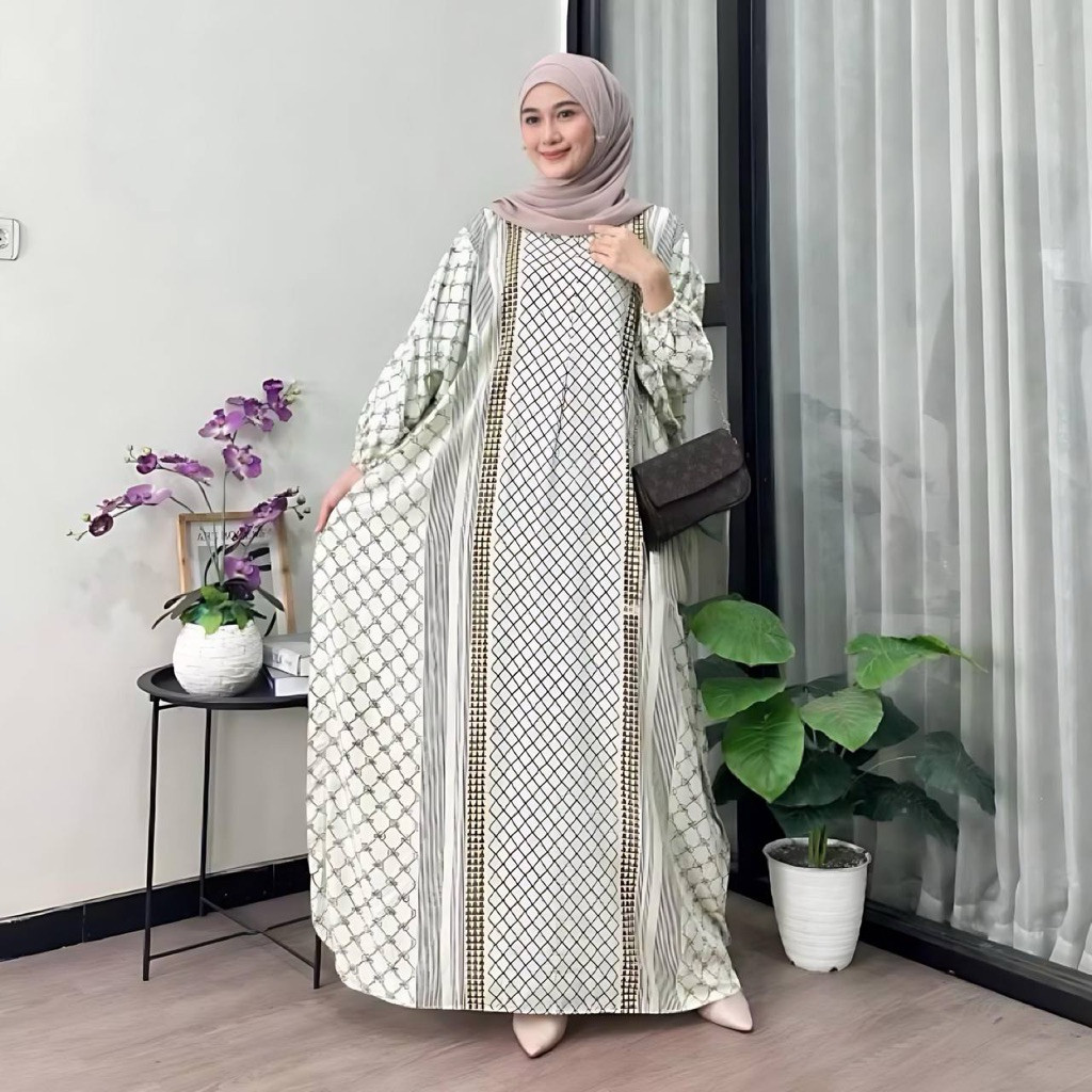 Gamis Kaftan Motif Khadija Kaftan Jumbo Ld 180 cm Bahan Rayon Premium Bahan Adem Kaftan Muslim Wanit