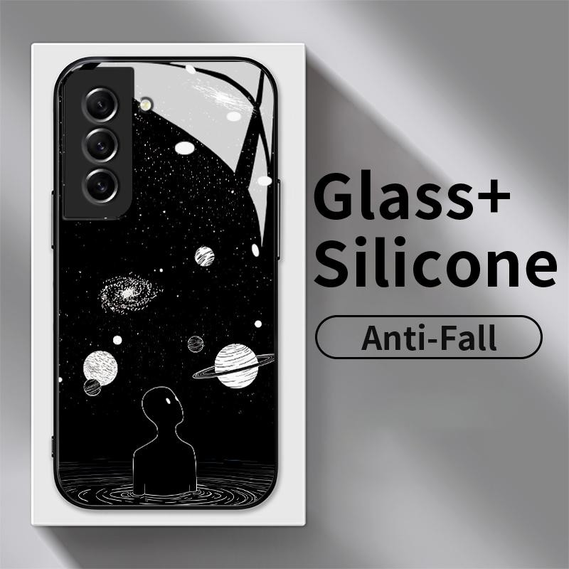 Glass Case For Samsung S21 FE 5G S21 5G S21 Plus S21 Ultra S8 Silicon Back Alam Starry Sky Cassing H