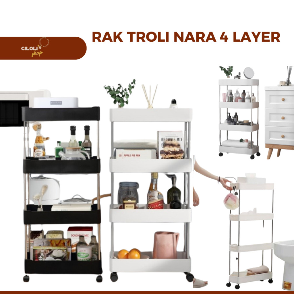 

RAK TROLI NARA 4 LAYER RAK SERBAGUNA BUMBU DAPUR RAK BUKU PORTBALE TEMPAT PENYIMPANAN TROLLEY 4 TINGKAT ADA RODA