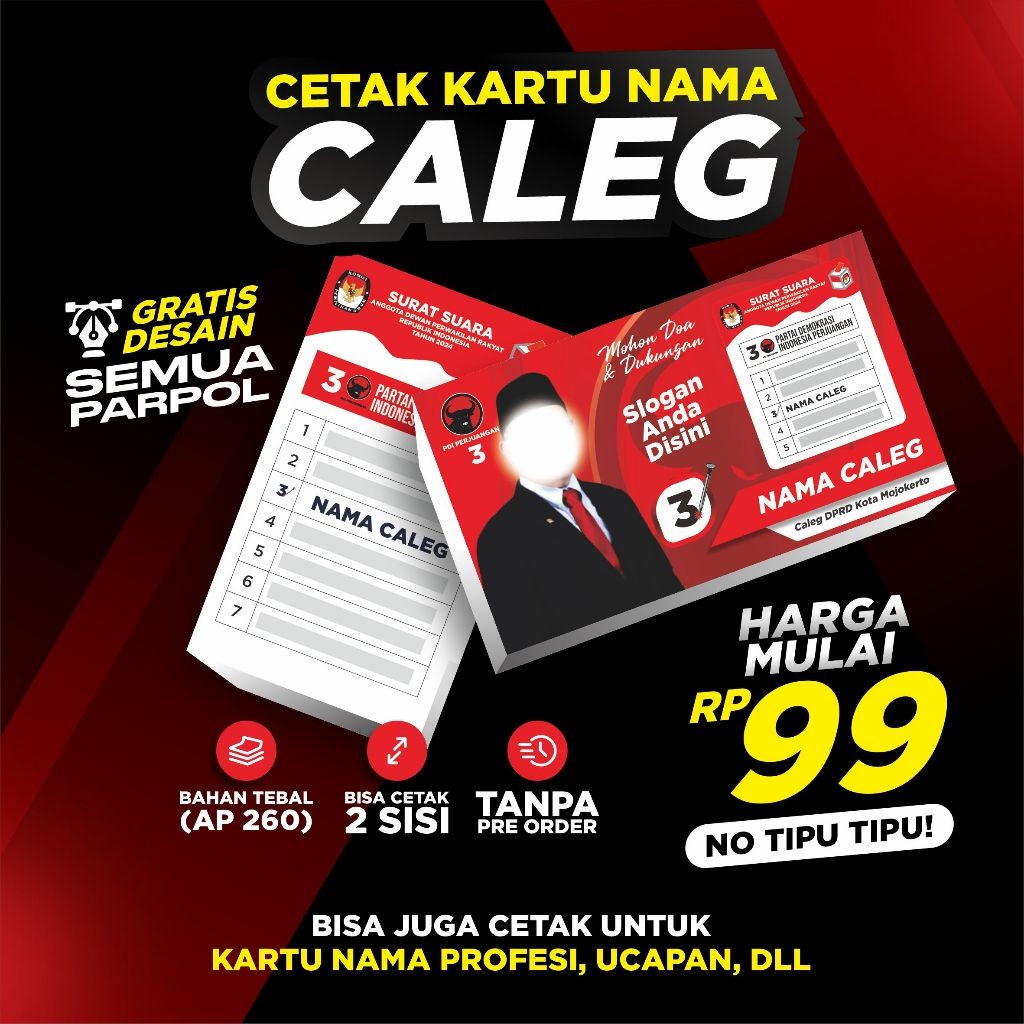 

Kartu Nama Custom / Kartu Nama Caleg / Kartu Nama Pemilu 2024 / TERMURAH