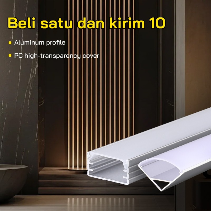 Aluminium LED Strip 1 Meter - Cover Lampu Strip LED Tahan Air Cocok untuk Dekorasi Indoor/Outdoor