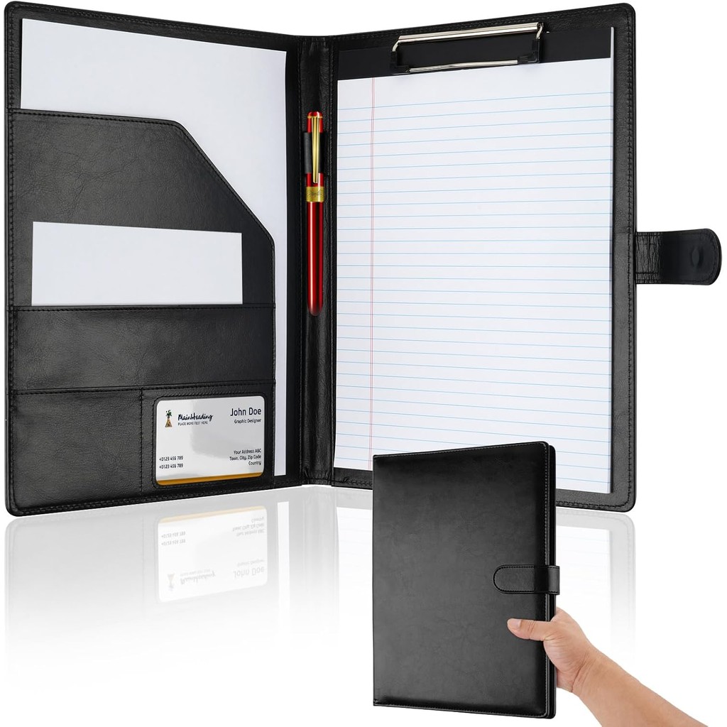 

New A4 Letter Size Professional Padfolio with Clipboard, Faux Leather Portfolio Folder Binder, for Business Office Conference