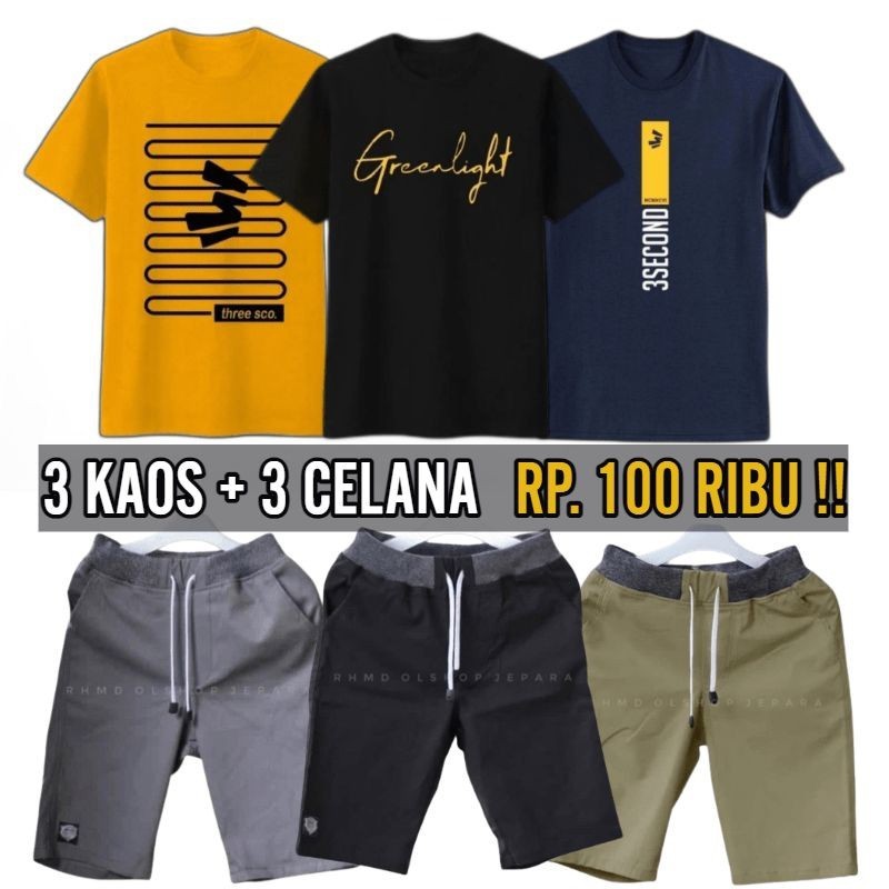 3 SETEL PAKAIAN DEWASA LENGAN PENDEK PRIA WANITA