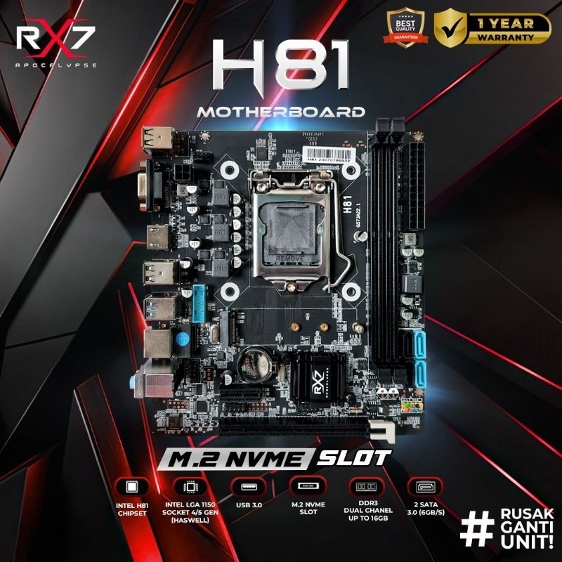 MOTHERBOARD RX7 H81 LGA 1150 DDR3 MAINBOARD H81 SUPPORT NVME