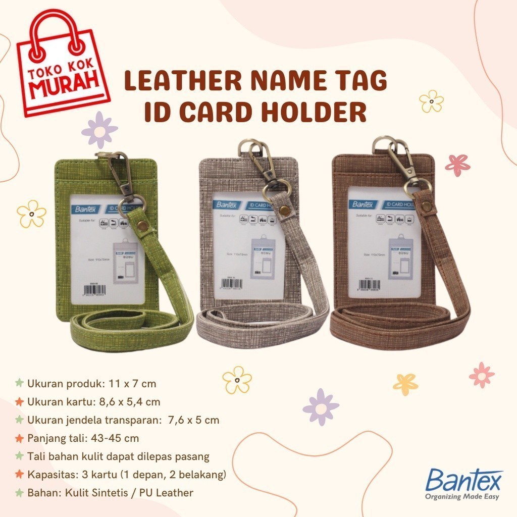 

Bantex Leather Name Tag ID Card Holder 8869 Kulit Sintetis Lanyard Tali