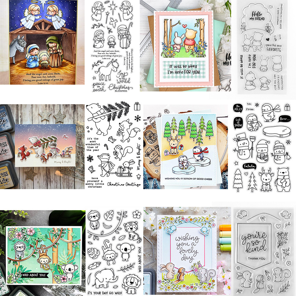 

Winter Animal Christmas Besties Stamps and Cutting Dies Away in a Manger Monkey StampSet For DIY Scrapbooking Craft Card Making