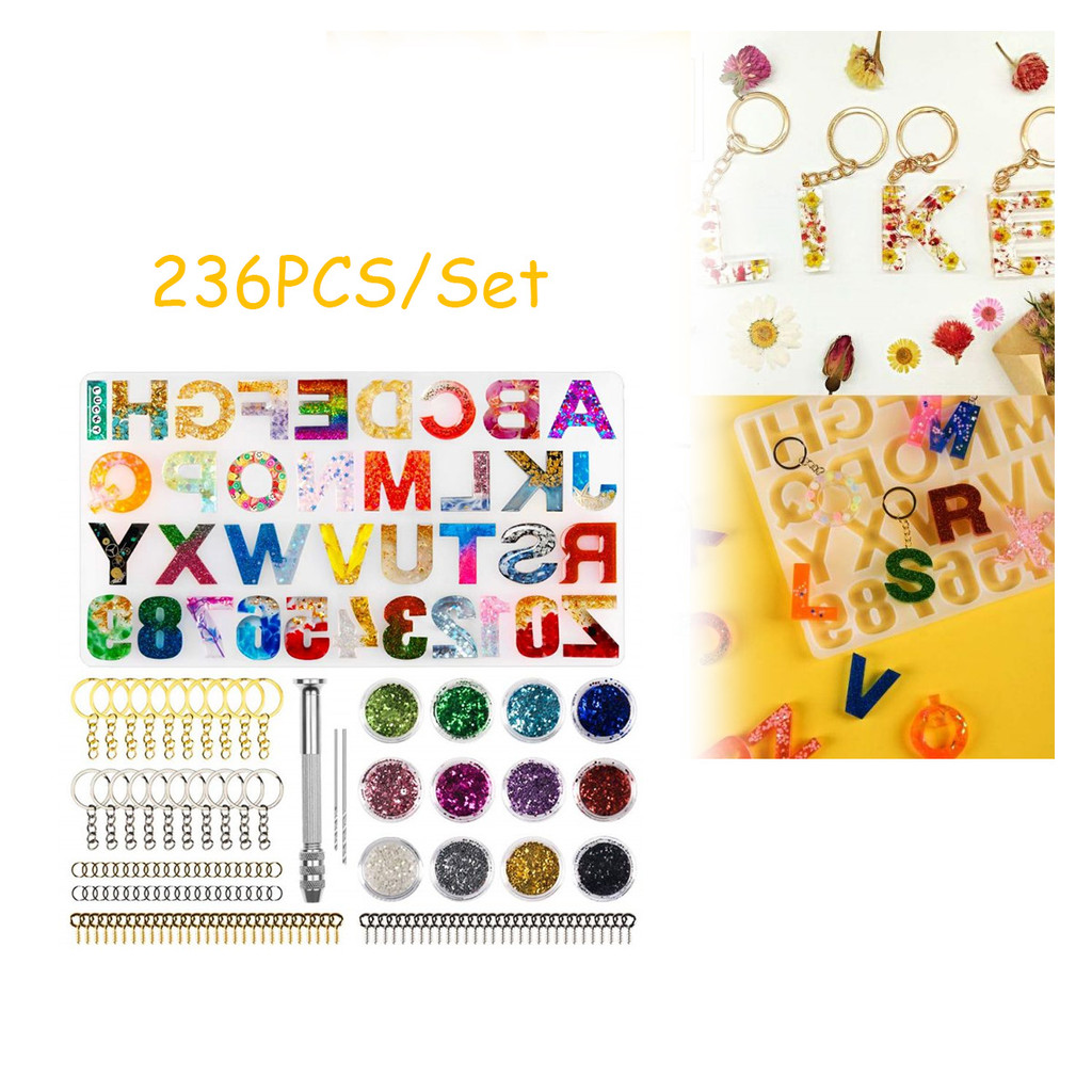 

236pcs Cetakan Resin Silikon/Alfabet & Angka/Mold DIY Perhiasan/Set Kerajinan Epoxy Lengkap