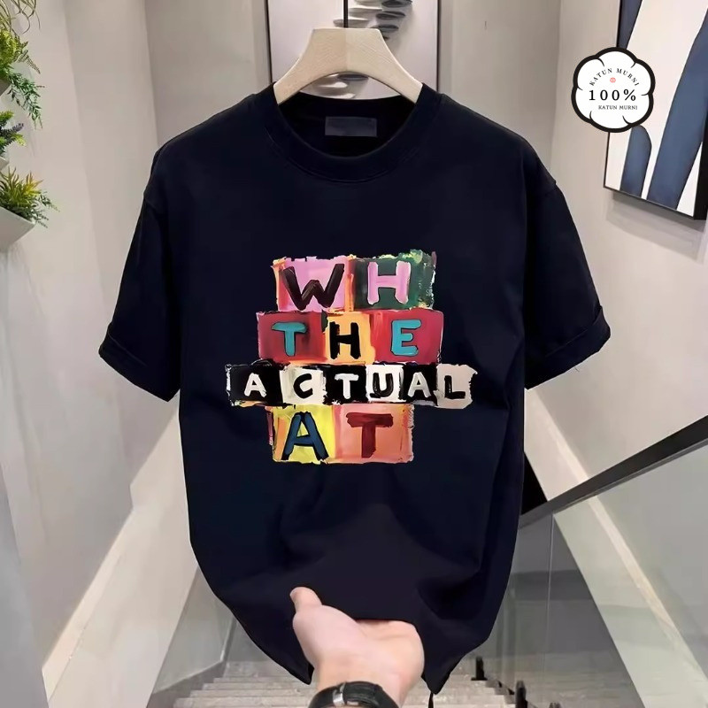 Musim panas versi korea katun huruf T-shirt cetak kerah bulat longgar pakaian pria