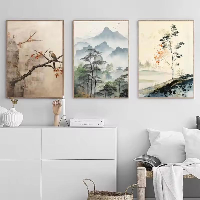 

Modern Chinese Minimalist Zen Zen Peaceful Landscape Art Poster Canvas Printing Living Room Bedroom Home Decoration Frameless
