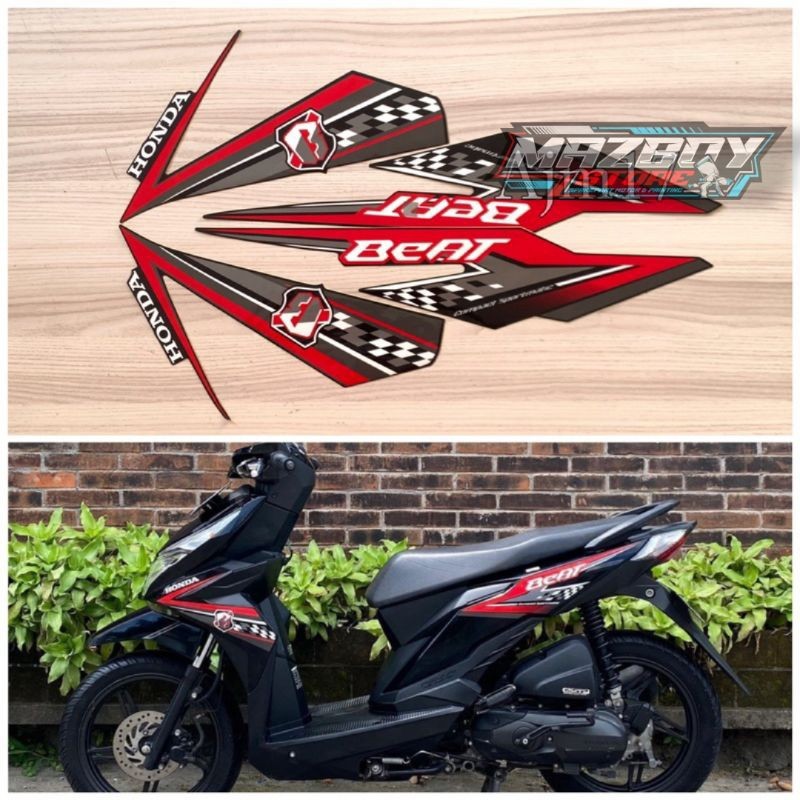 STRIPING BEAT ECO ESP 2018 2019 HITAM CORAK MERAH