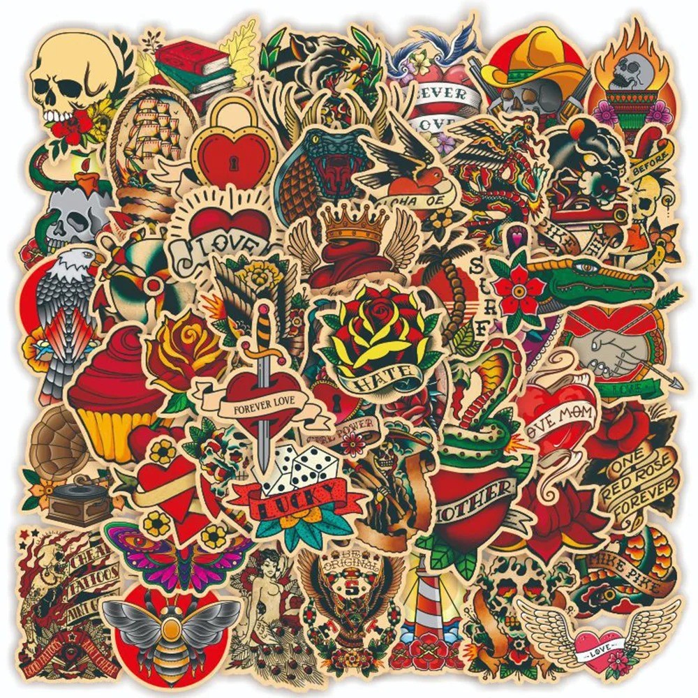 

10/30/50/100PCS Retro Old School Tattoo Style Cartoon Sticker DIY Snowboard Laptop Luggage Cartoon Graffiti Decals Sticker
