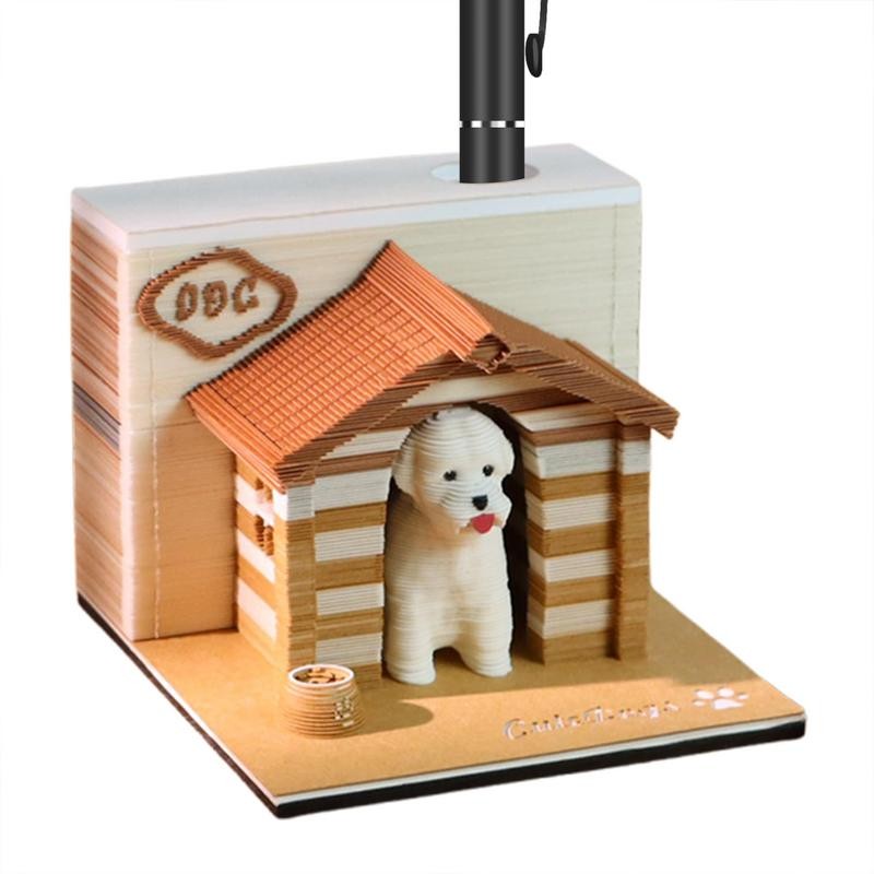 

3D Memo Pad Cute Dog House Sticky Memo Pad Stationery Accessories 3D Sticky Notes Paper Carving Art Memo Pads Novelty Model Art