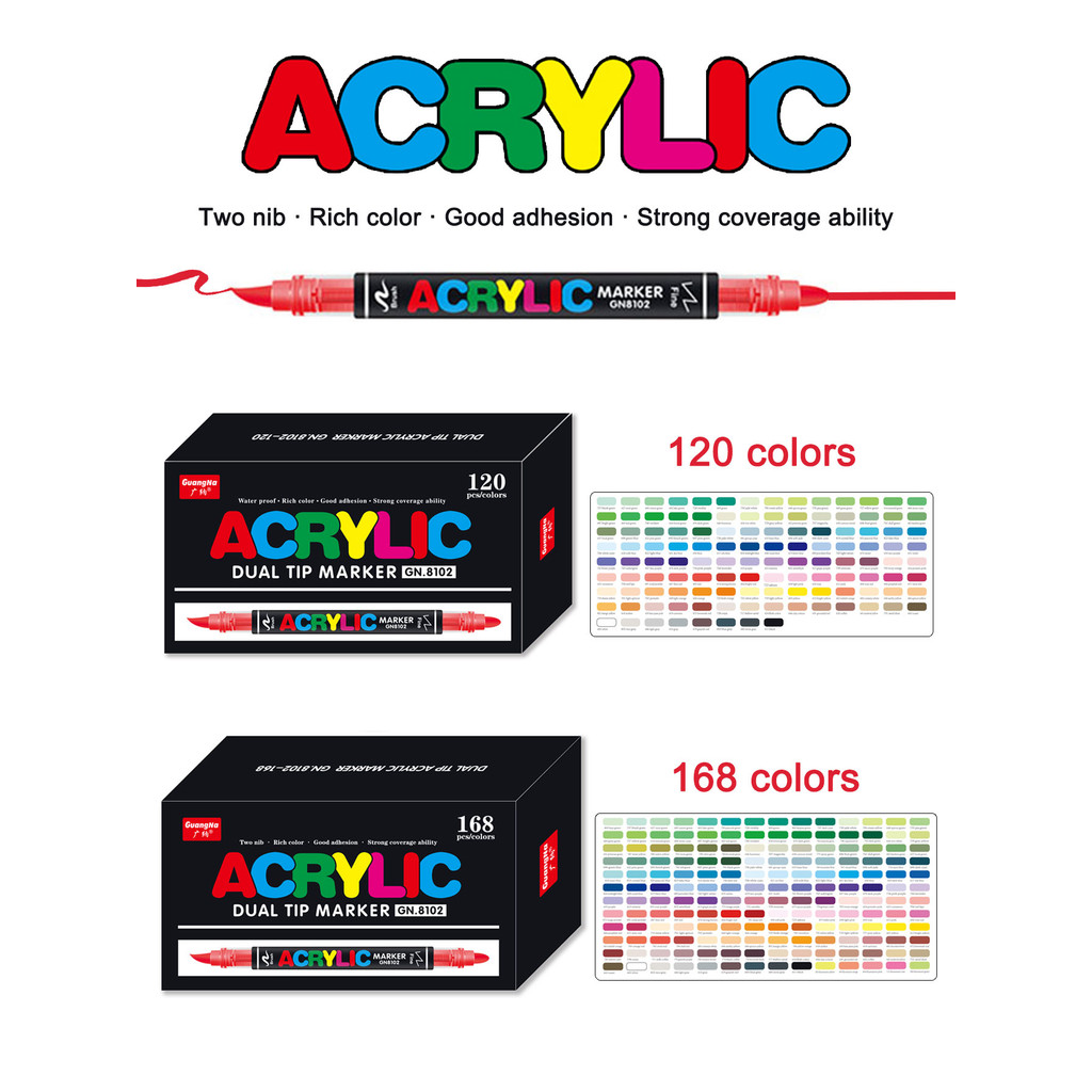 

36/60/84/120/168 Colors Two Nib Marker Pens Set Dual Tip Acrylic Paint Pen DIY Hand Drawn Student Graffiti Drawing Pens,GN.8102