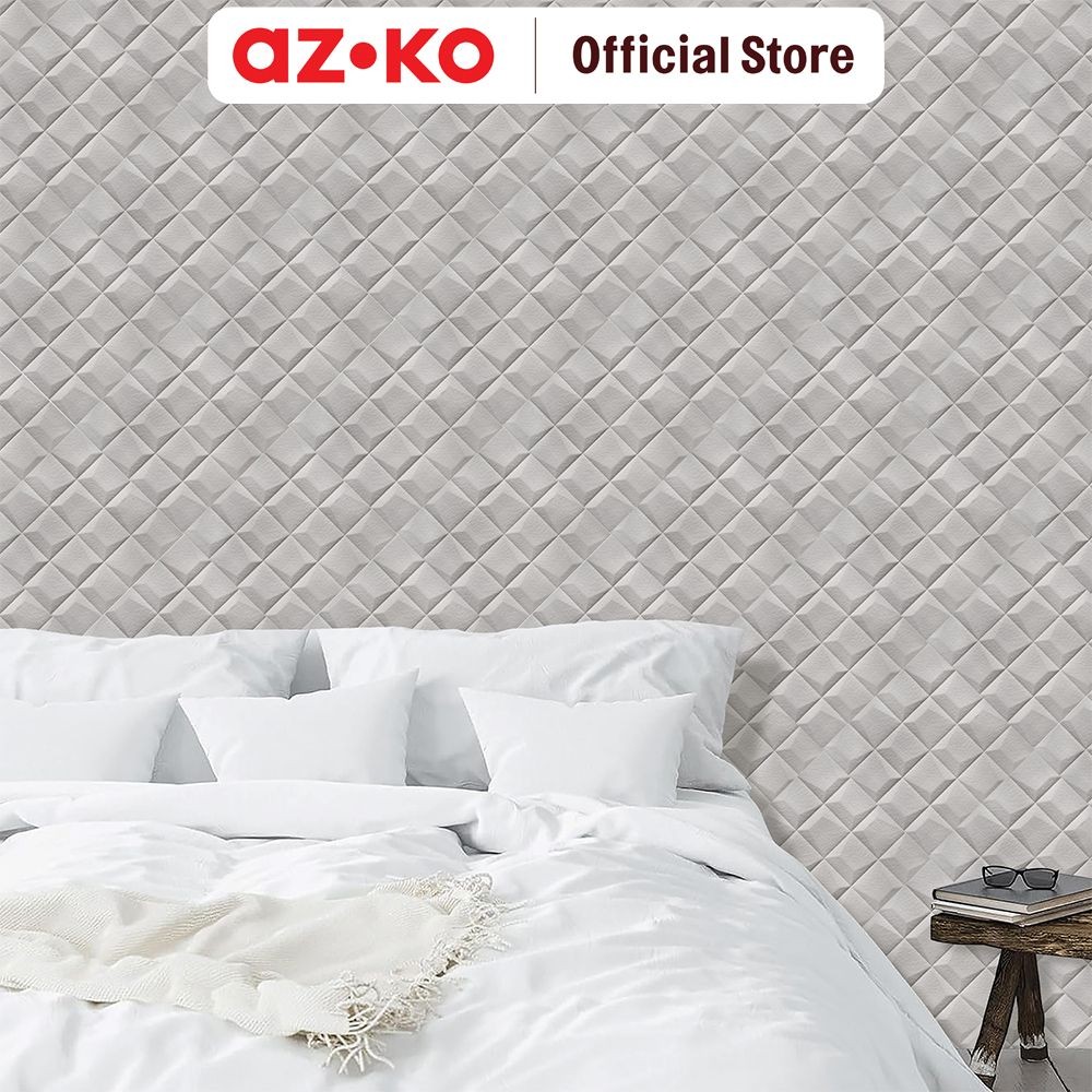 AZKO Forhom 35X35X0.7 cm Wallpaper 3D Pu Leather Square - Abu-Abu Wall Decoration Wallpaper Tembok D
