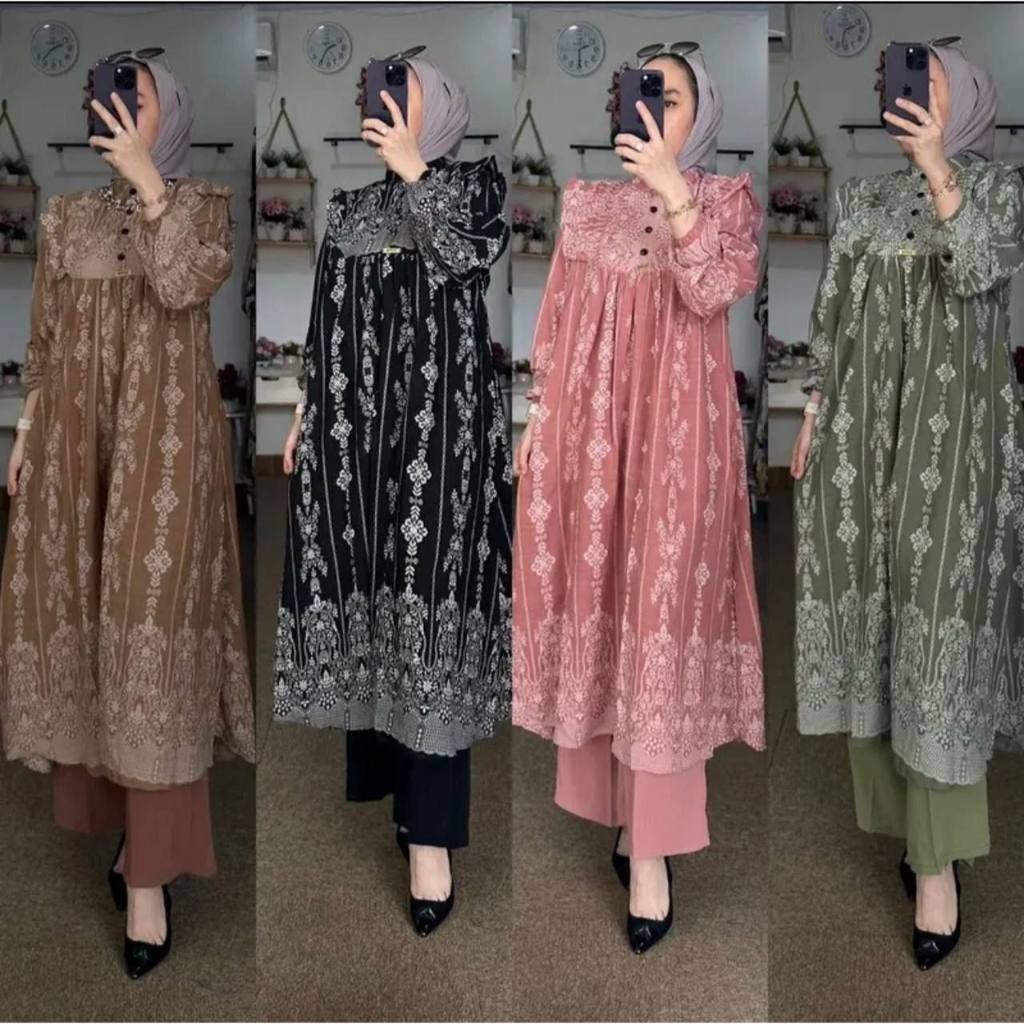 SETELAN MIDI KATUN DESTINA BUSUI / ONESET SETELAN TUNIK CRINKLE PREMIUM MOTIF / ONESET LONG TUNIK CR
