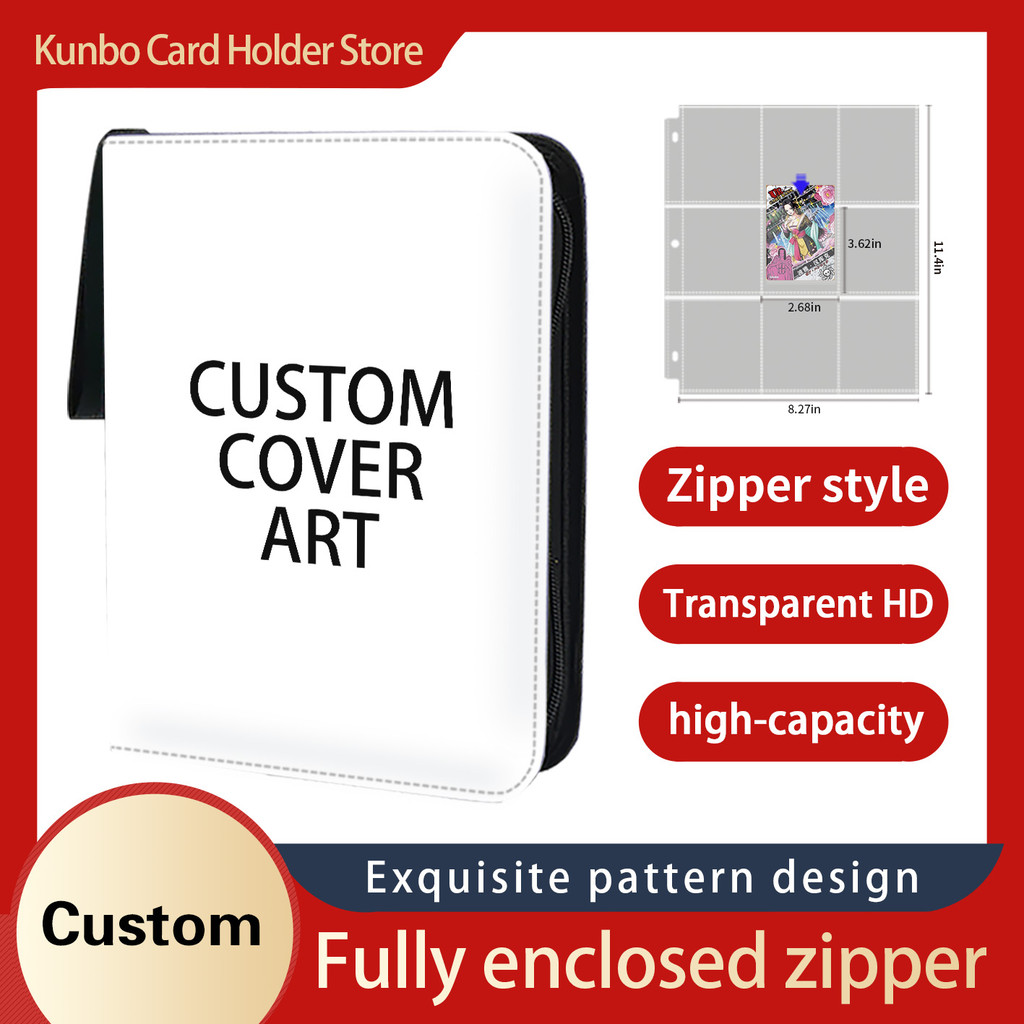 

Custom cover art 9 Pocket Trading Card Holder Anime Card Binder Collector with 50 inner Pages Zipper Holder Up to 900 Cards