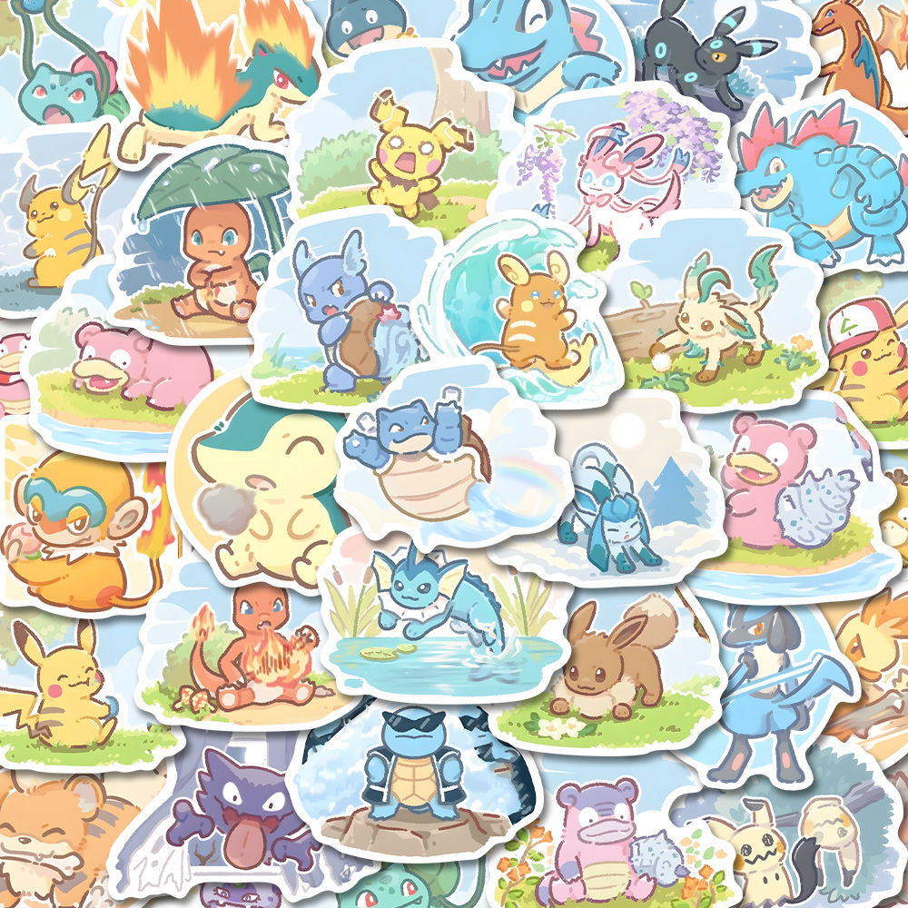 

63pcs Cute Anime Pokemon Pikachu Stickers Aesthetic Kawaii Cartoon Kids Sticker Toy Phone Notebook Laptop Graffiti Decals