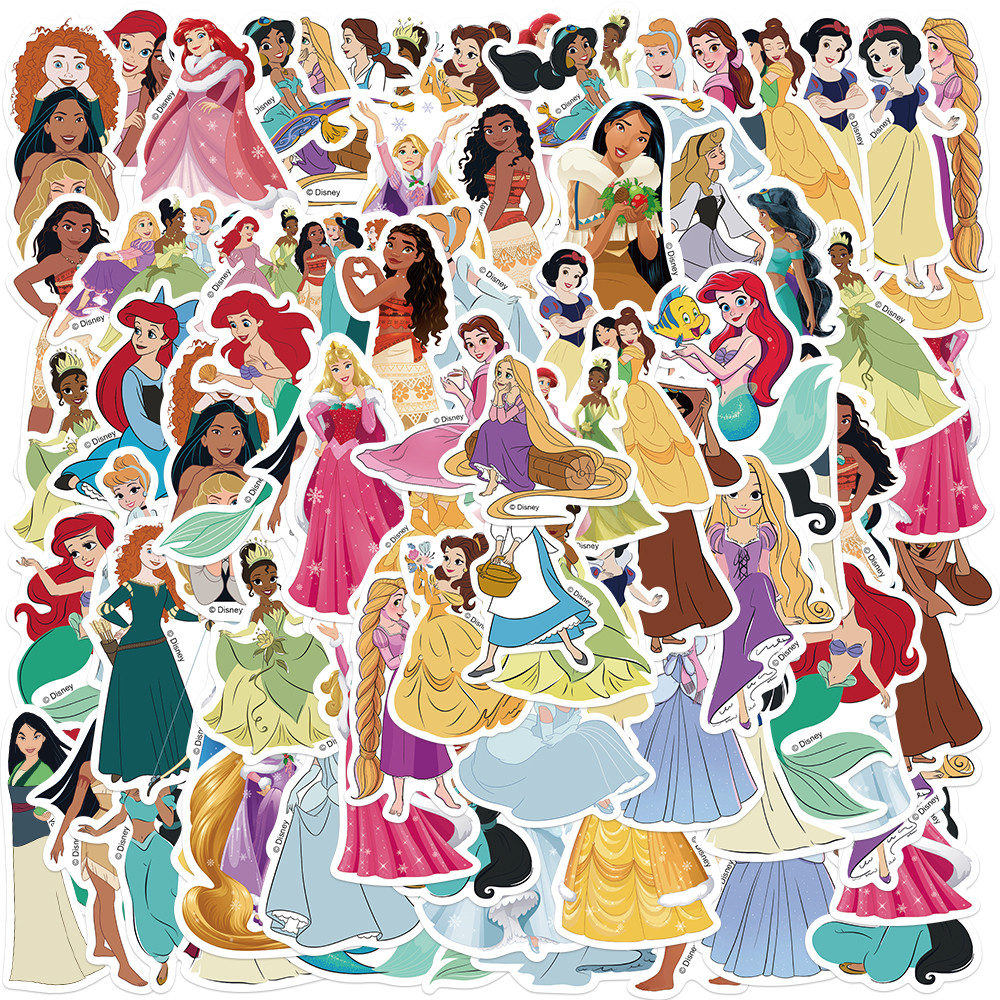 

50/100PCS Disney Princess Anime Stickers Waterproof DIY Graffiti Phone Laptop Luggage Guitar Notebook Cartoon Stickers Kids Toys