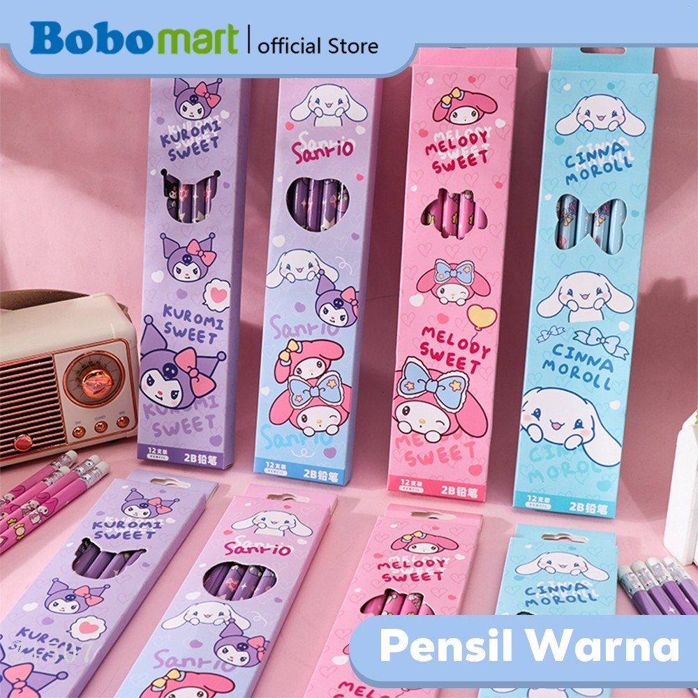 

BOBOMART Pensil 2B Karakter Lucu Isi 12 – Sanrio, Labubu, Lotso, Baby Three, Ada Penghapus