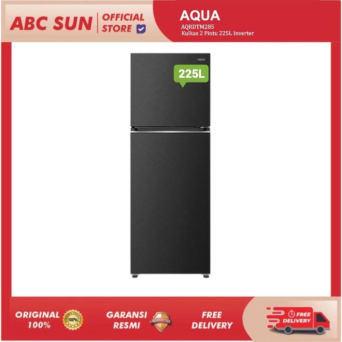 Aqua Dtm285cbp Kulkas 2 Pintu 225L Inverter Turbo Cooling Bigger Freezer