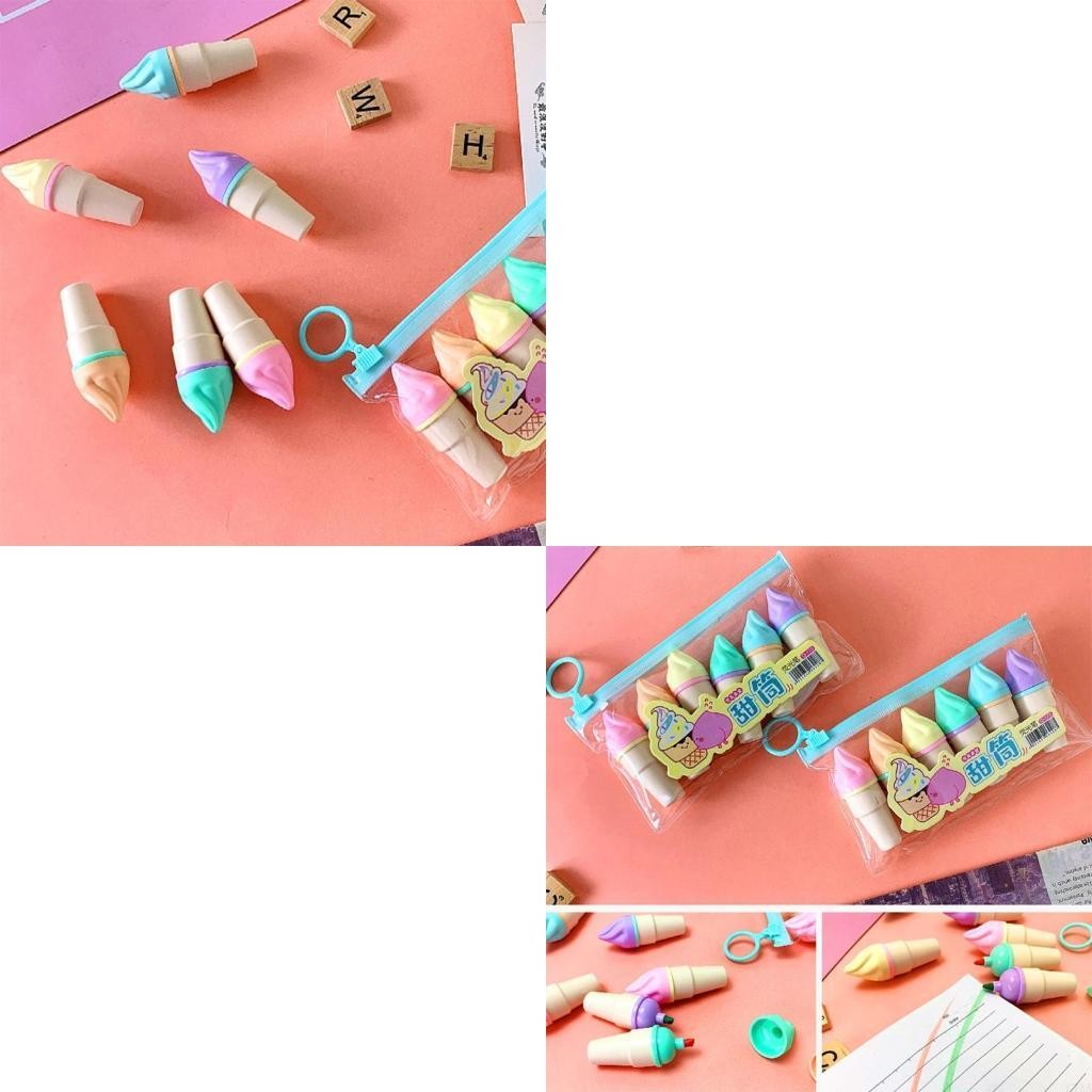 

6pcs Mini Highlighter Pen Ice Cream Fluorescent Marker Pens
