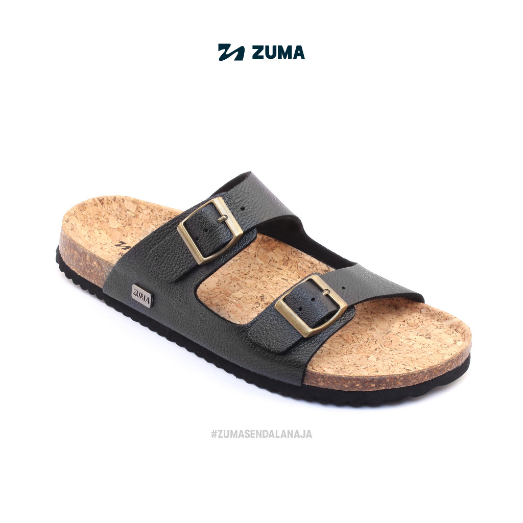 Zuma Men Luca 1 Black, Sandal Slop Pria Karet Slip On Polos, Hitam