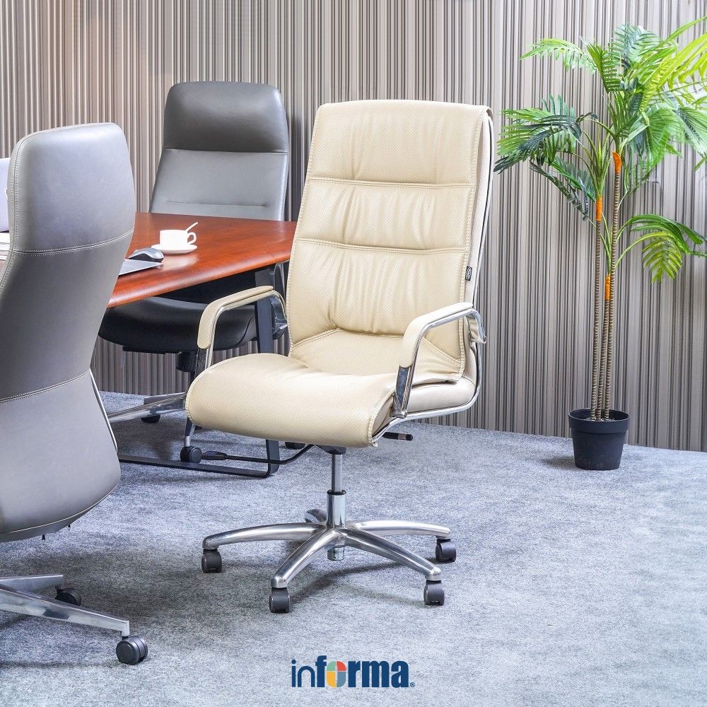 Informa Council Kursi Kantor Sandaran Tinggi - Krem Tempat Duduk Dengan Roda Office Chair Kursi Staf