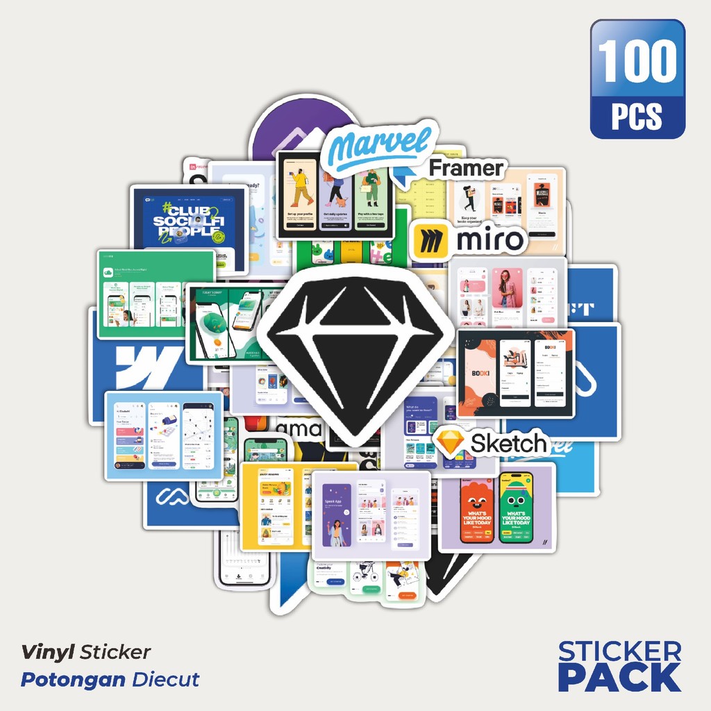 

Super Hemat! 100 PCS Stiker UI UX Design Waterproof Aesthetic- Untuk Laptop, Motor, dan Helm - Paper Stationery Pack